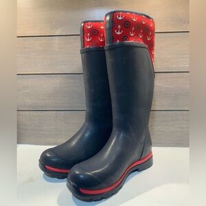Muck Boot Womens Cambridge Tall Waterproof Rain Boot Navy Anchor Size 7 Nautical